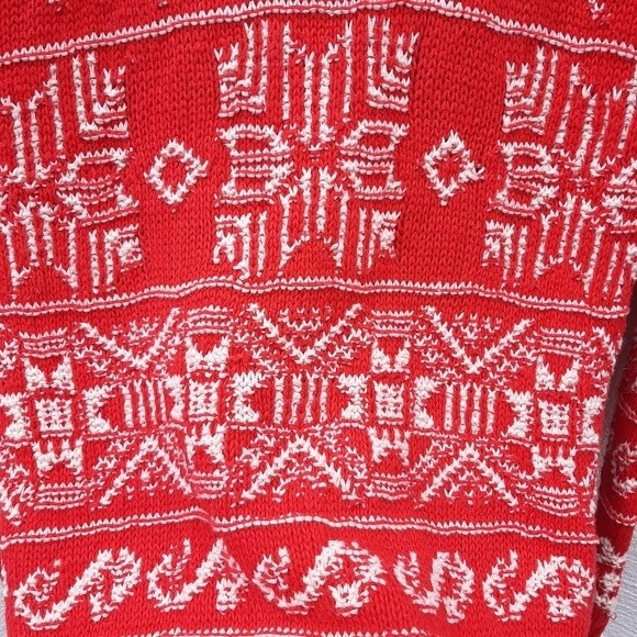 Vintage Ugly Sweater Cambridge Dry Goods Knit Red Cotton Snowflake Holiday Small - Picture 12 of 16